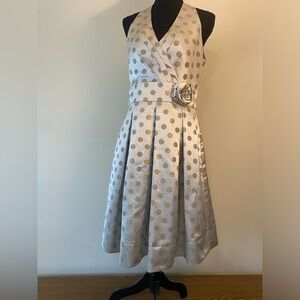 Eliza J Sleeveless Champagne w/ Gold Polka Dots Dress